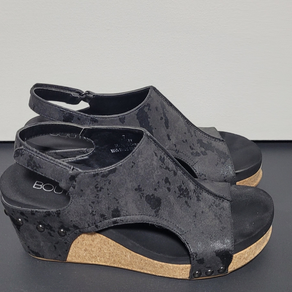 Corkys Black Mettalic Carley Wedge Sandal